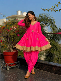 Gulnaar Pink Chanderi Silk Patiala Suit Set