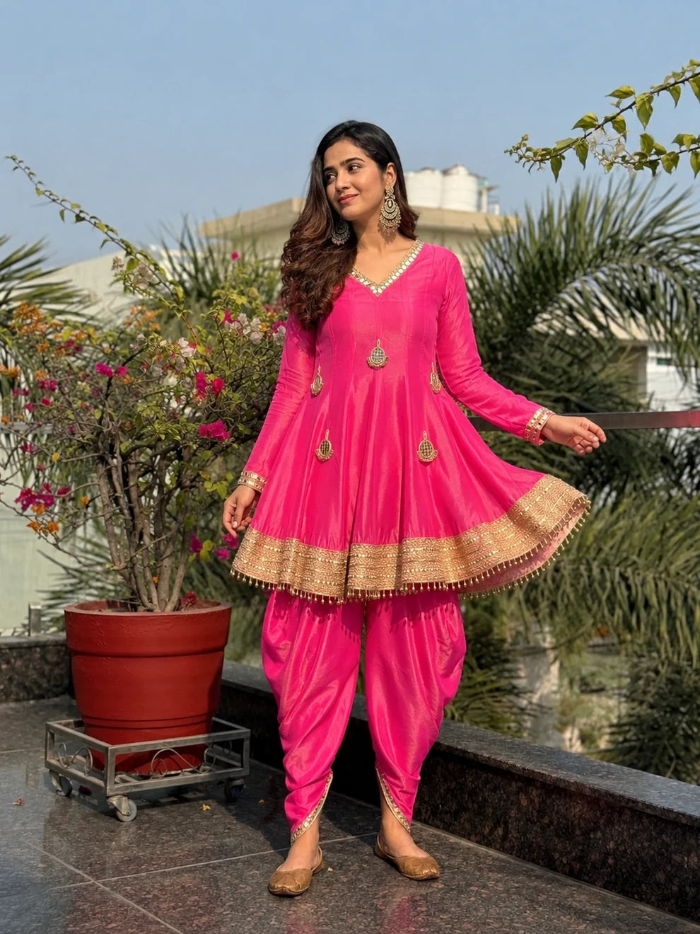 Gulnaar Pink Chanderi Silk Patiala Suit Set