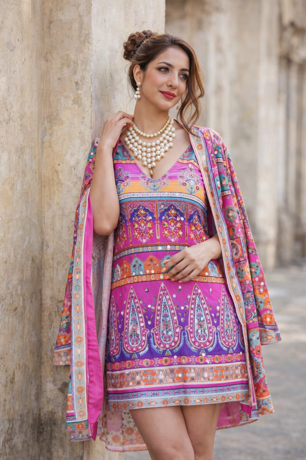 Rangrez Leher Dress & Shrug Setq