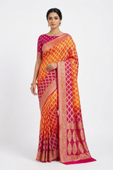 Shaded Orange Rani Bandhej Bandhini Saree
