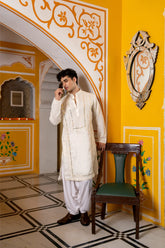 White Mirror Work Sparkling Mens Kurta