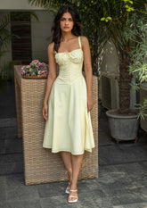 Summer Yellow Poplin Slit Cut Dress