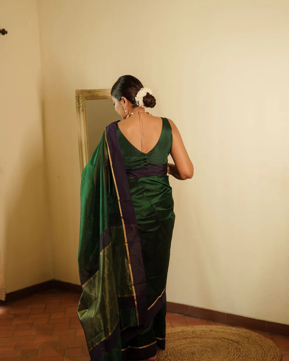 Chanderi Pattu silk saree with zari bootis all over