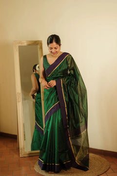 Chanderi Pattu silk saree with zari bootis all over
