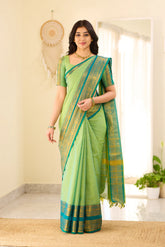Mint Aura Chettinad Cotton Saree with Zari Border