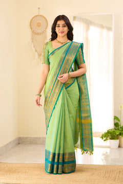 Mint Aura Chettinad Cotton Saree with Zari Border