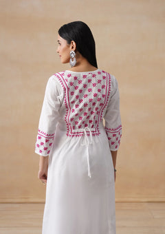 Solid A-Line Women's Long Kurta-White
