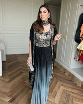 Chinon Black Embroidered Dhoti Skirt Set