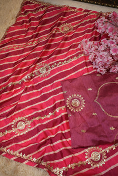Gulabi Noor Gota Patti Chinon Saree