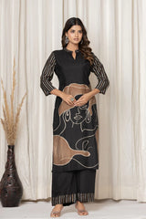 Chinon Silk Black Printed Kurta Set