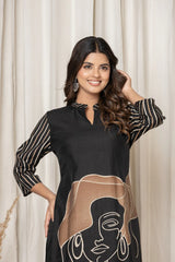Chinon Silk Black Printed Kurta Set
