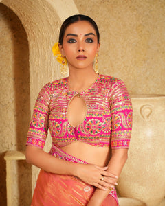 Coral Charisma Saree With Raspberry Romance Blouse