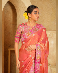 Coral Charisma Saree With Raspberry Romance Blouse