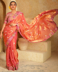 Coral Charisma Saree With Raspberry Romance Blouse