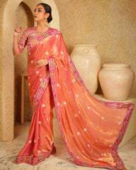 Coral Charisma Saree With Raspberry Romance Blouse