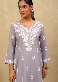 Cotton Chikankari Straight Long Kurta
