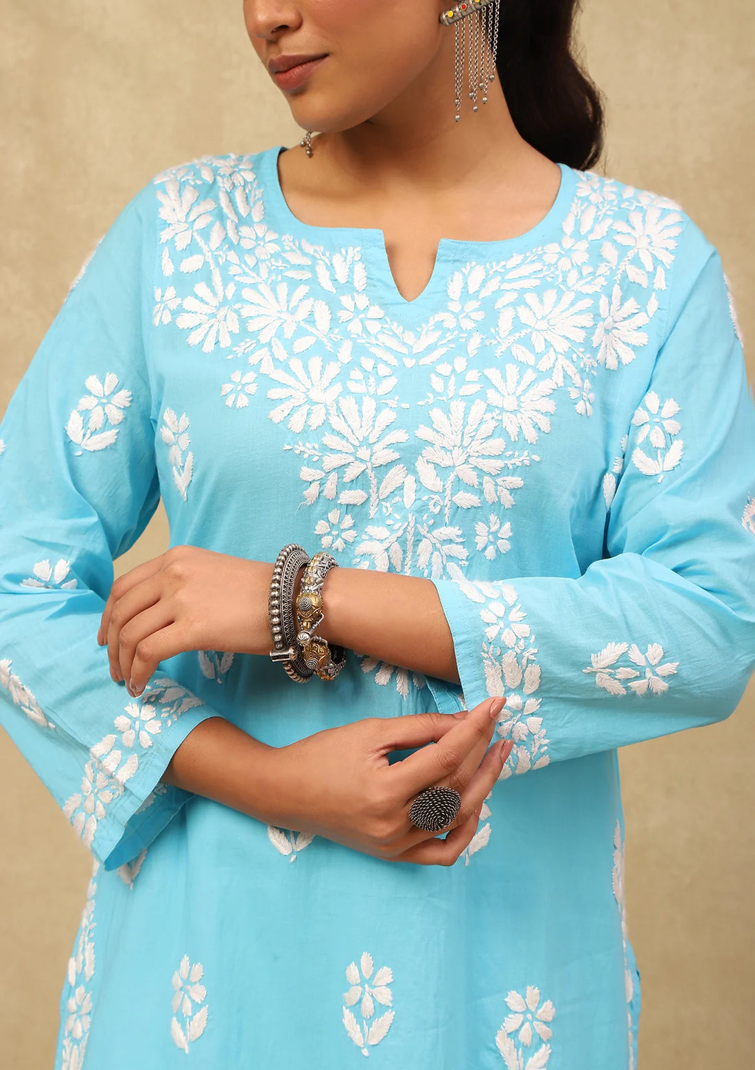 Cotton Chikankari Straight Long Kurta