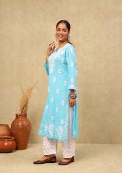 Cotton Chikankari Straight Long Kurta