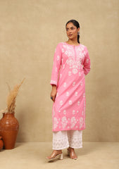 Cotton Chikankari Straight Long Kurta