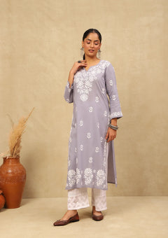 Cotton Chikankari Straight Long Kurta