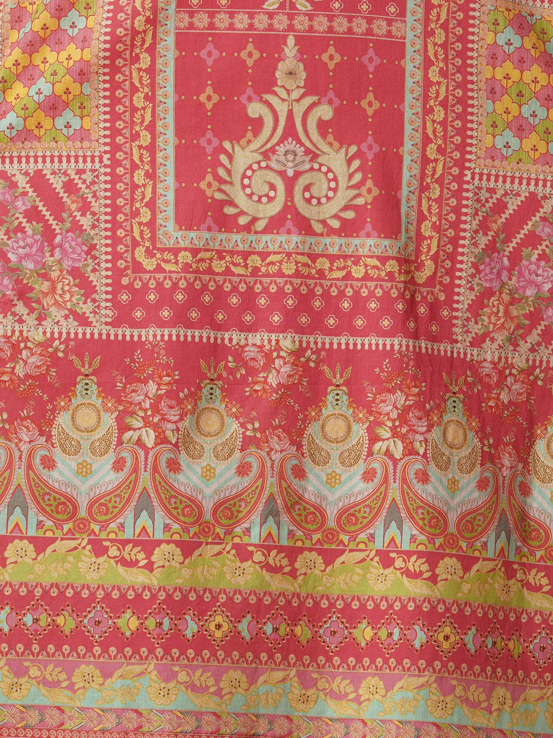 Cotton Red Floral Embroidered Kurta Set
