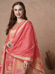 Cotton Red Floral Embroidered Kurta Set