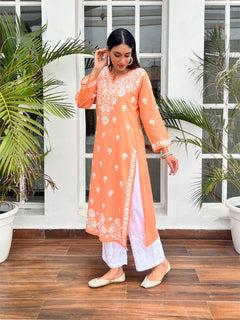 Cotton Chikankari Straight Long Kurta