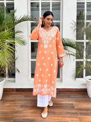 Cotton Chikankari Straight Long Kurta