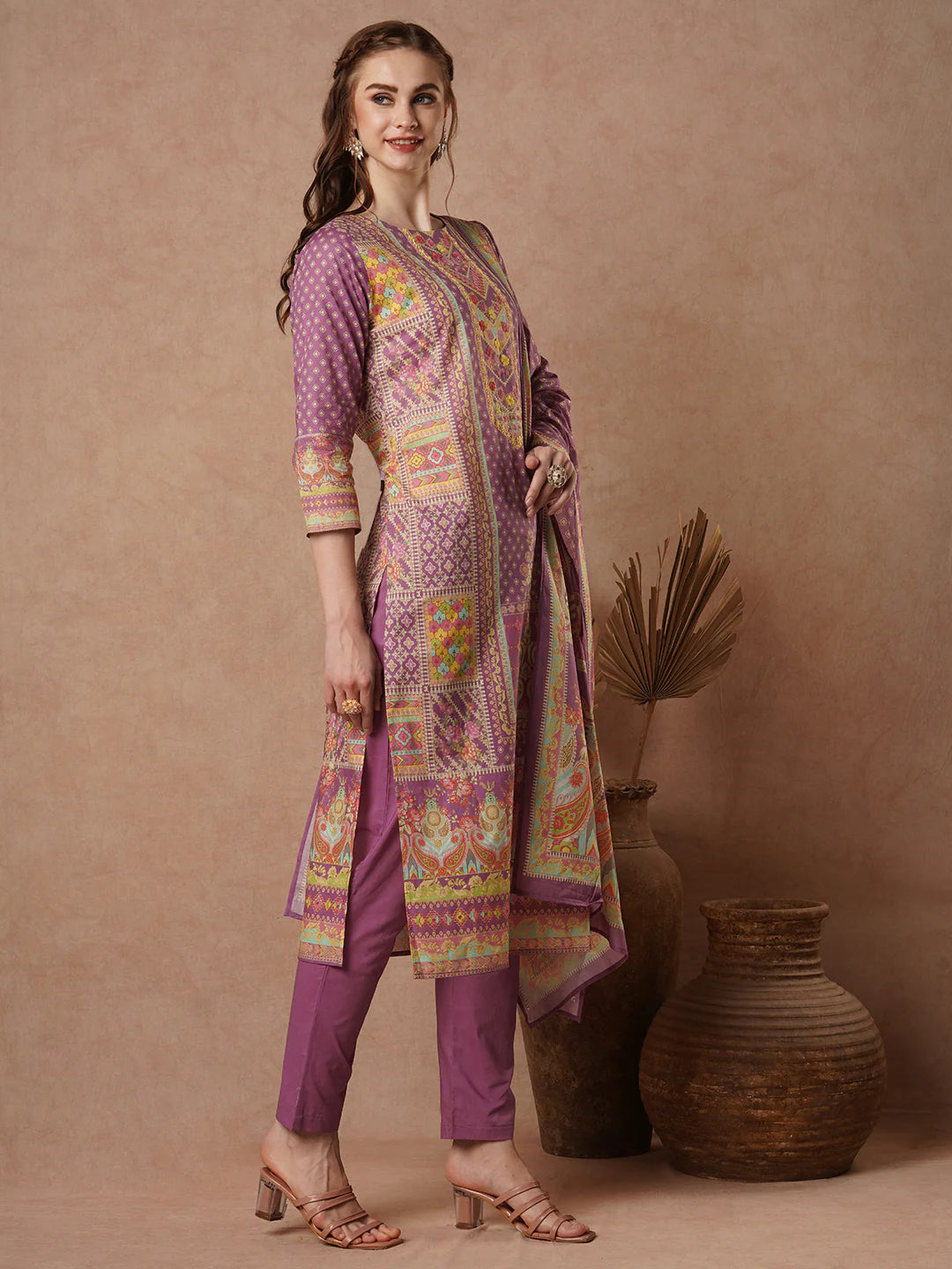 Cotton Red Floral Embroidered Kurta Set