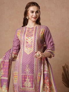 Cotton Red Floral Embroidered Kurta Set