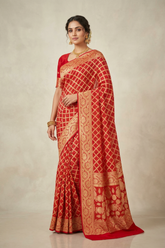 Red Bandhej Bandhini Saree