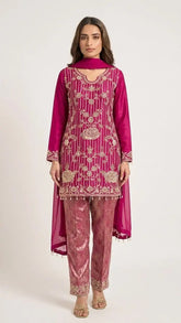 Meher Noor Designer Jacquard Kurti & Bottom Set
