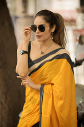 Yellow Garden Butterfly Bliss (Mul Mul Printed Sarees)