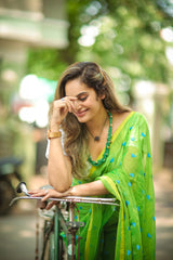 Green Love Cotton MulMul Saree