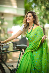 Green Love Cotton MulMul Saree