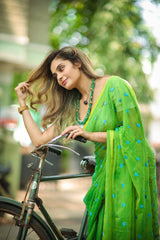 Green Love Cotton MulMul Saree