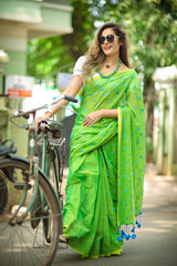 Green Love Cotton MulMul Saree