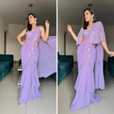 Lavender Chiffon Sequence Worked Designer Saree With Jacket