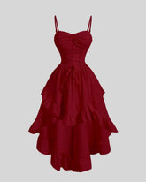 Red Sweetheart Neckline Ruffle Dress