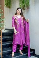 Rama Dola Silk Embroidered Short Anarkali Set