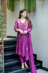 Rama Dola Silk Embroidered Short Anarkali Set