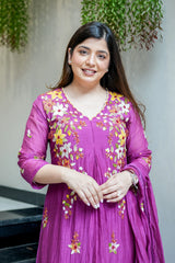 Rama Dola Silk Embroidered Short Anarkali Set