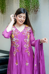 Rama Dola Silk Embroidered Short Anarkali Set