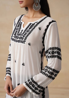 White Chikankari Muslin Straight Kurta