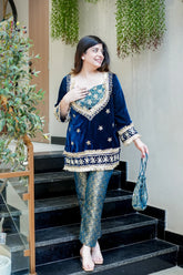 Aarya Mirror Detailing Velvet Co-ord Set- By Reet Lifestyle