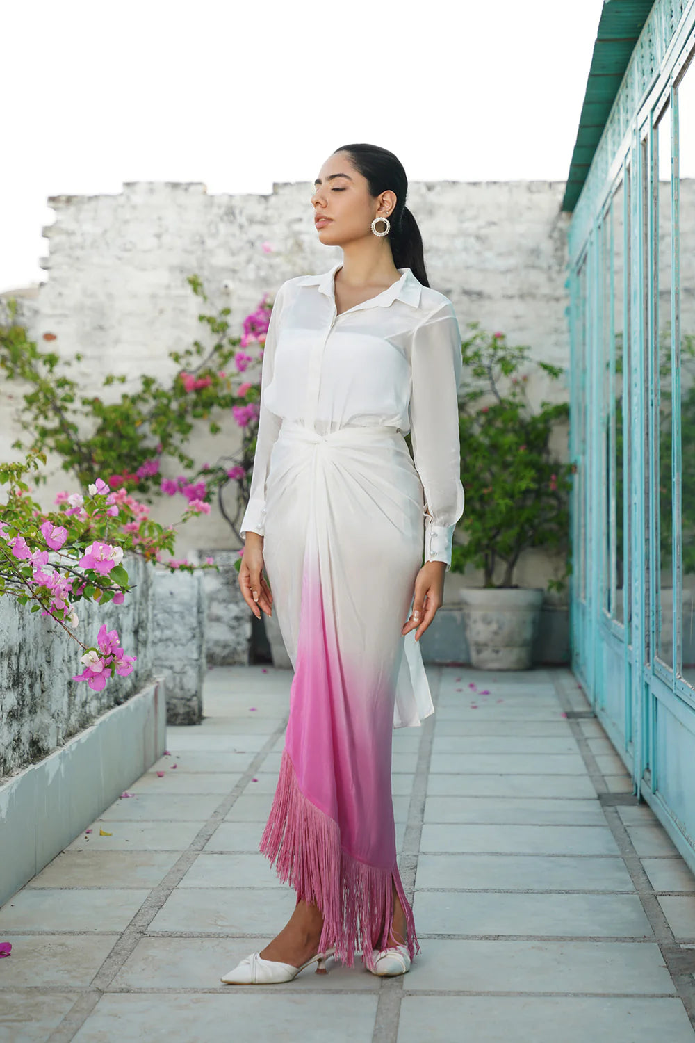 Pink White Crepe Co-Ord Set