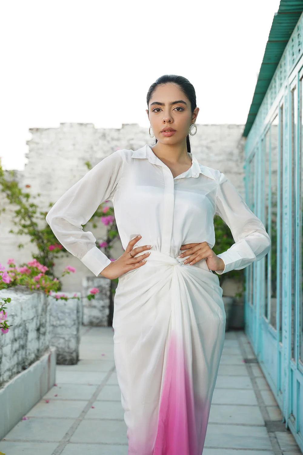 Pink White Crepe Co-Ord Set