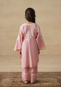 Chikankari Solid Girls 2 PC Long Kurta Set - Dust pink Kidswear Set