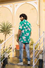 Green Cotton Printed Half Sleeve Shirt