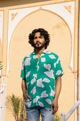 Green Cotton Printed Half Sleeve Shirt